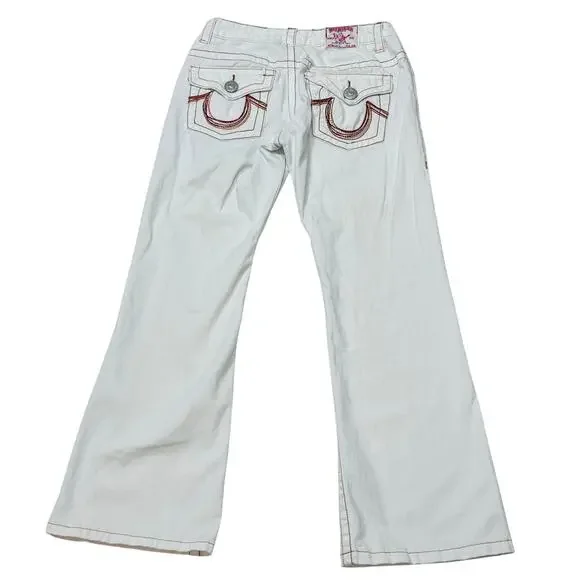 True Religion Joey Big T Flared Jeans White Gild Stitch Women 28W x 27L Used - Picture 2 of 11